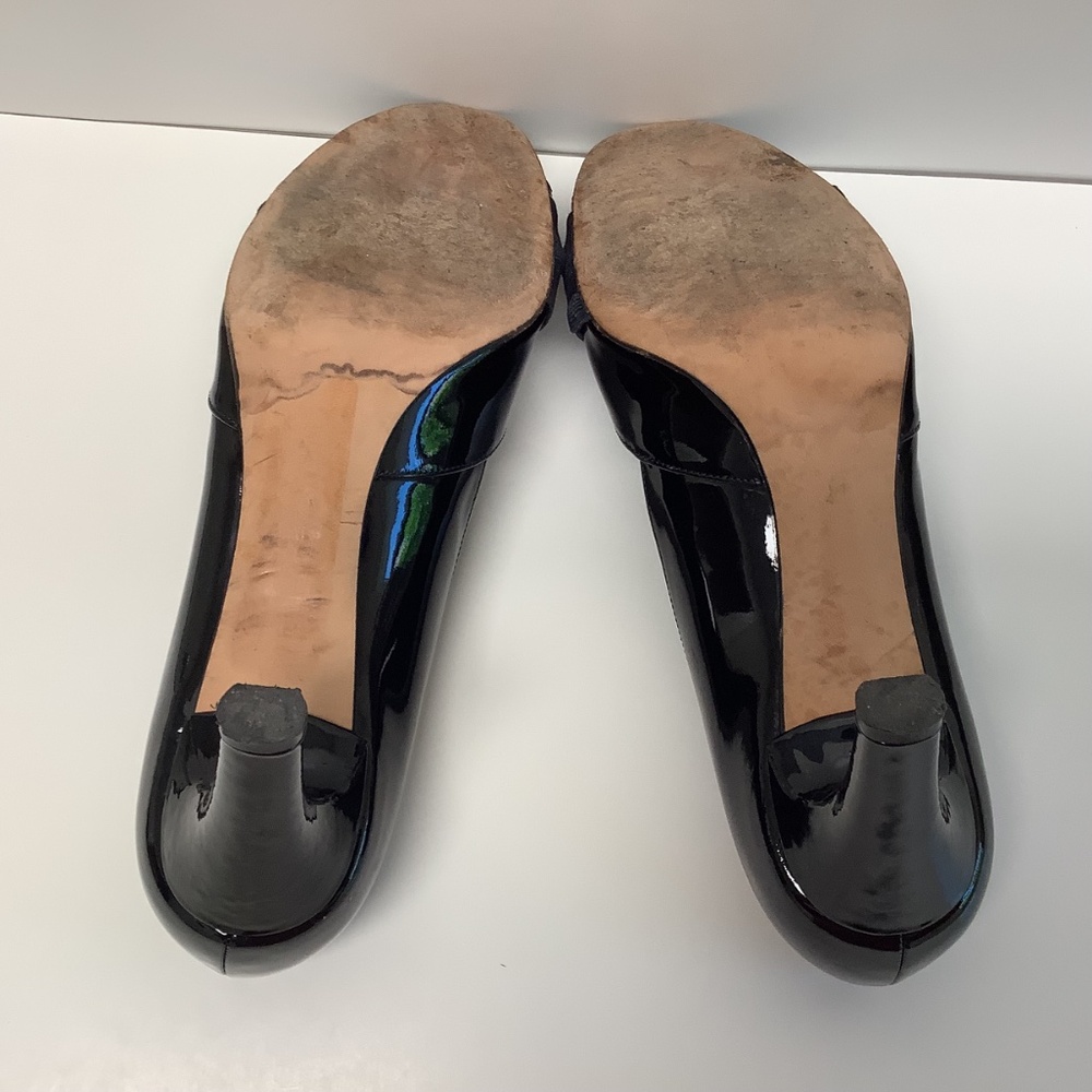 Stuart Weitzman Black Patent Leather Peep Toe Pumps Heels Size 9.5 - Picture 6 of 6
